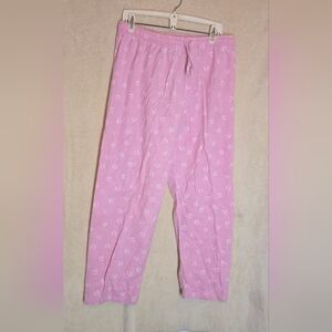 Women's Vintage Stitch Sleepwear Pajama Pants Pink with White Kiss Prints All Ov